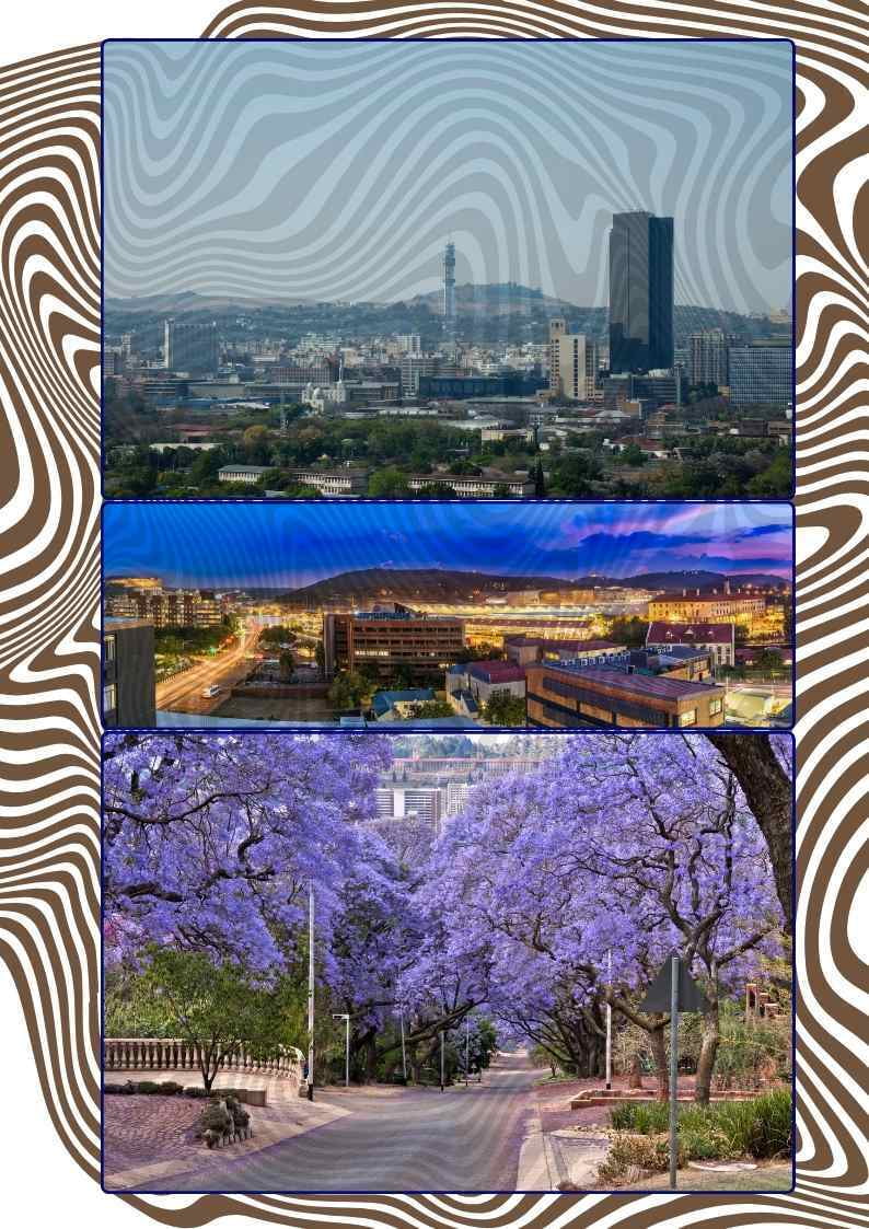 Scenes of Pretoria with a zebra pattern overlay